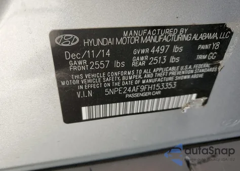 2015 Hyundai Sonata Se from USA, damaged, VIN 5NPE24AF9FH153353